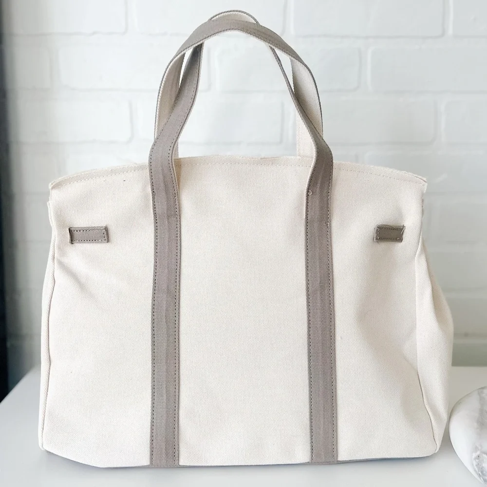 Canvas & Grey Tote – Neutral Minimal Carryall NEW & Ready to Ship